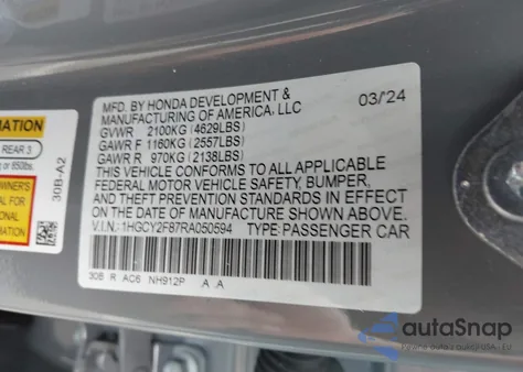 2024 Honda Accord Hybrid Touring z USA, uszkodzony, nr VIN 1HGCY2F87RA050594